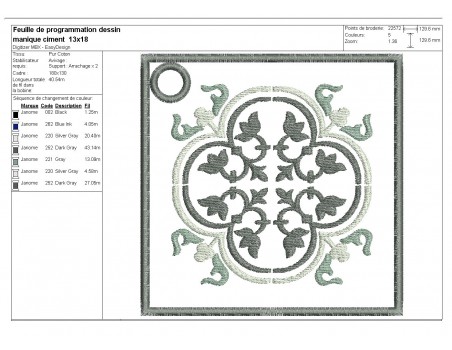 Motif de broderie machine manique ou dessous de plat