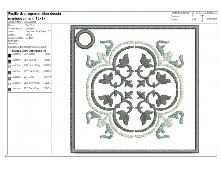 Motif de broderie machine manique ou dessous de plat