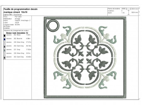 Motif de broderie machine manique ou dessous de plat