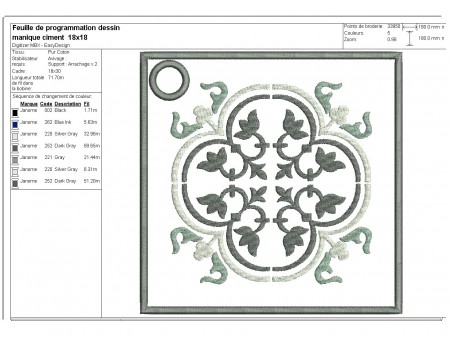 Motif de broderie machine manique ou dessous de plat