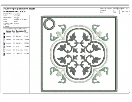 Motif de broderie machine manique ou dessous de plat