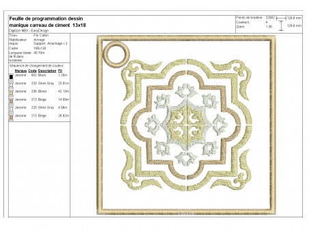 Motif de broderie machine manique ou dessous de plat