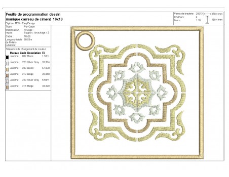 Motif de broderie machine manique ou dessous de plat