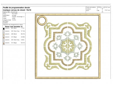 Motif de broderie machine manique ou dessous de plat