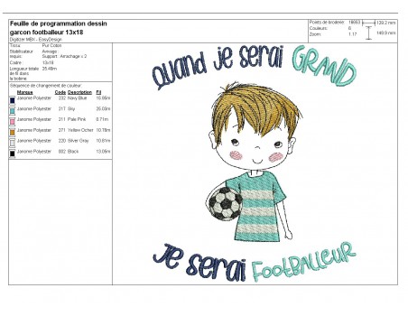 Motif de broderie machine quand je serai grand, je serai footballeur