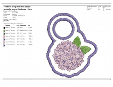 Motif de broderie machine accroche torchon shabby hortensia   ITH