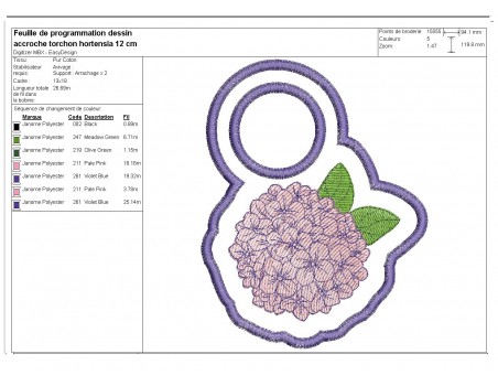 Motif de broderie machine accroche torchon shabby hortensia   ITH