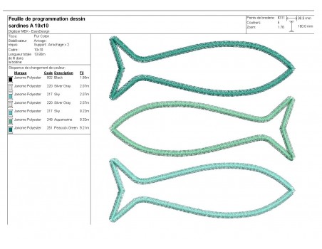 Motif de broderie machine sardines appliquées