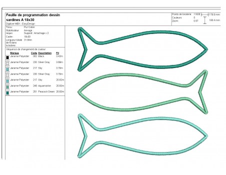 Motif de broderie machine sardines appliquées