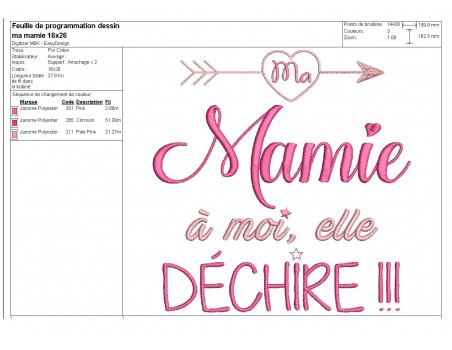 Motif de broderie machine  ma  mamie elle déchire