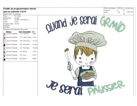 Instant download machine embroidery design  little boy chef