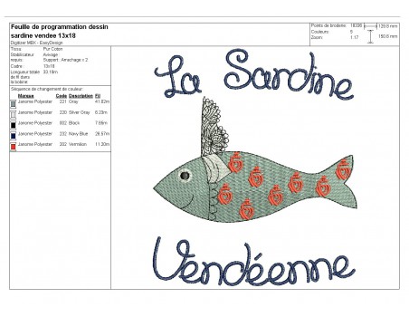 Instant download machine embroidery  Breton sardine