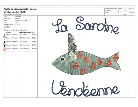 Motif de broderie machine sardine Vendéenne