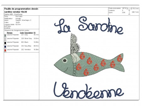 Instant download machine embroidery  Breton sardine