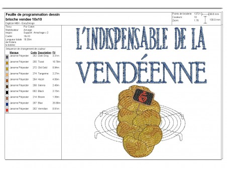 Motif de broderie machine l'indispensable de la Vendéenne