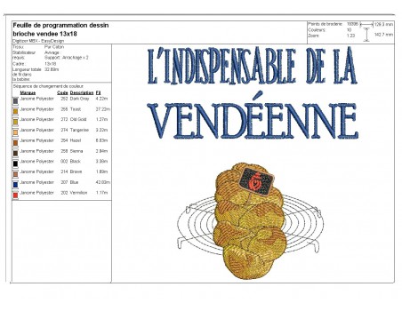 Motif de broderie machine l'indispensable de la Vendéenne