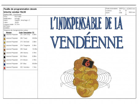 Motif de broderie machine l'indispensable de la Vendéenne