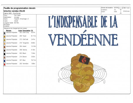 Motif de broderie machine l'indispensable de la Vendéenne