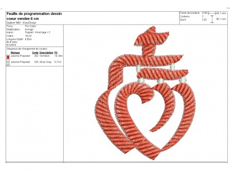 Motif de broderie machine  coeur vendéen