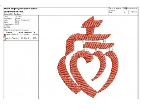 Instant download machine embroidery design vendée heart keychains ith
