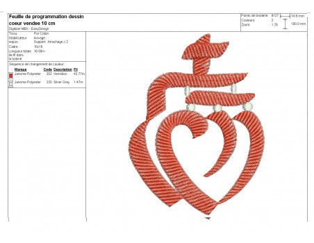 Motif de broderie machine  coeur vendéen