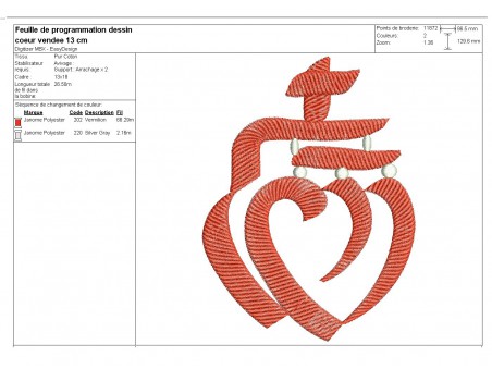 Motif de broderie machine  coeur vendéen