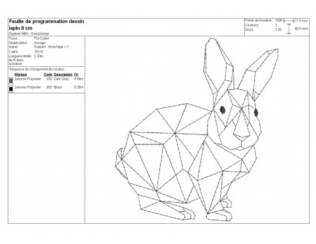 Motif de broderie machine lapin  origami