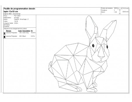 Motif de broderie machine lapin  origami