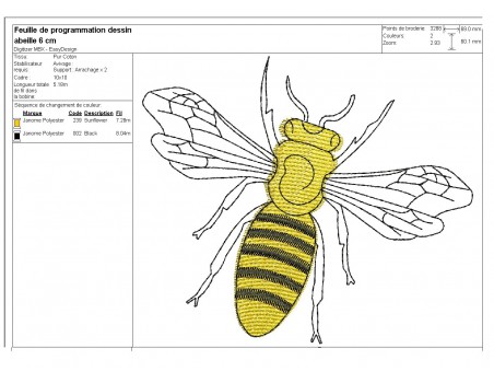 Motif de broderie machine abeille