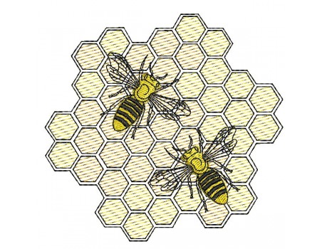 Motif de broderie machine les  abeilles sur une alvéole en mylar