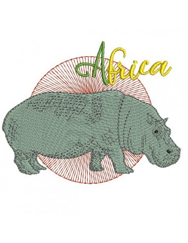 Motif de broderie machine hippopotame africa