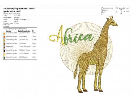 Motif de broderie machine girafe africa