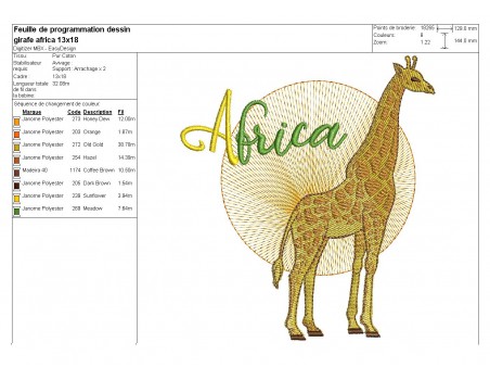 Motif de broderie machine girafe africa