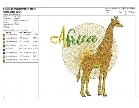 Motif de broderie machine girafe africa
