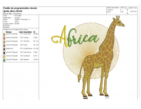 Motif de broderie machine girafe africa