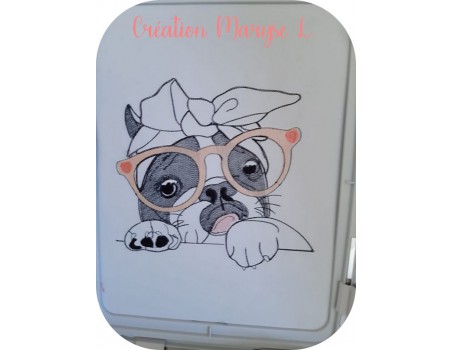 Instant download machine embroidery French bulldog with headphones