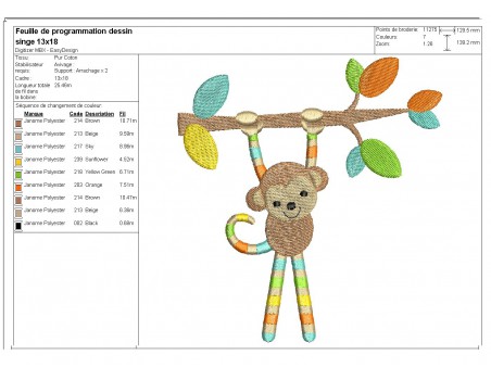 Motif de broderie machine singe