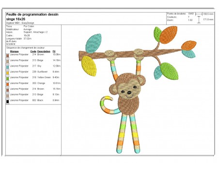 Motif de broderie machine singe