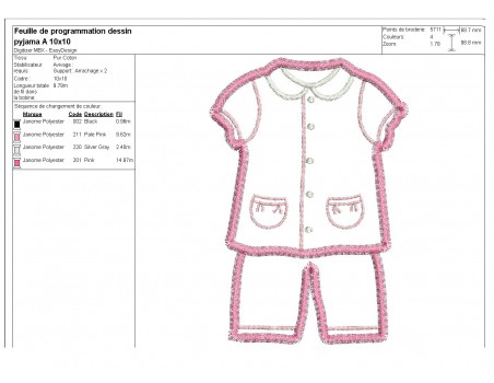 Motif de broderie machine pyjama fille