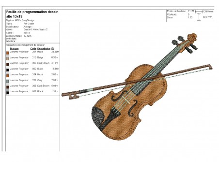 motif de broderie machine violon alto