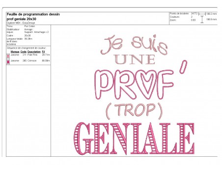 Motif de broderie  machine prof géniale