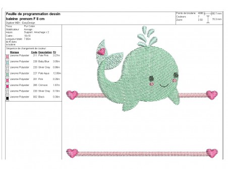 Instant download machine embroidery whale to customize for boy