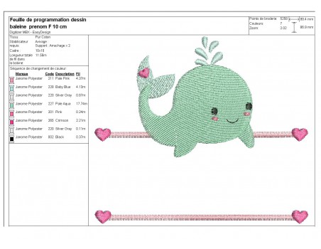 Instant download machine embroidery whale to customize for boy