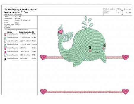Instant download machine embroidery whale to customize for boy