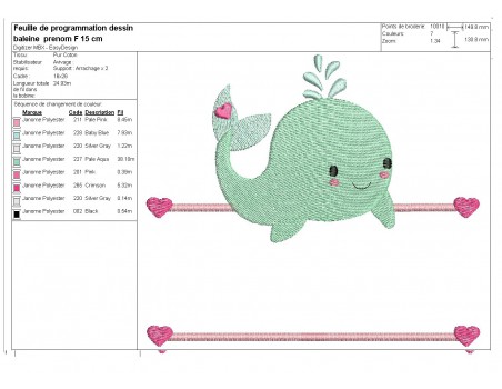 Instant download machine embroidery whale to customize for boy