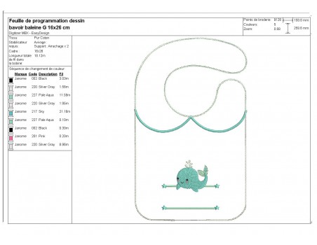 Motif de broderie machine ITH  Bavoir baleine prénom garçon