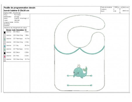 Motif de broderie machine ITH  Bavoir baleine prénom garçon