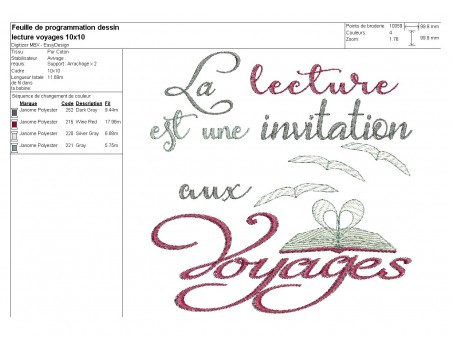 Motif de broderie machine texte livre