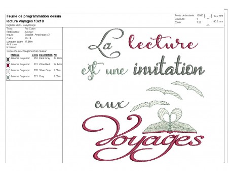 Motif de broderie machine texte livre