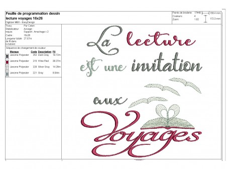 Motif de broderie machine texte livre